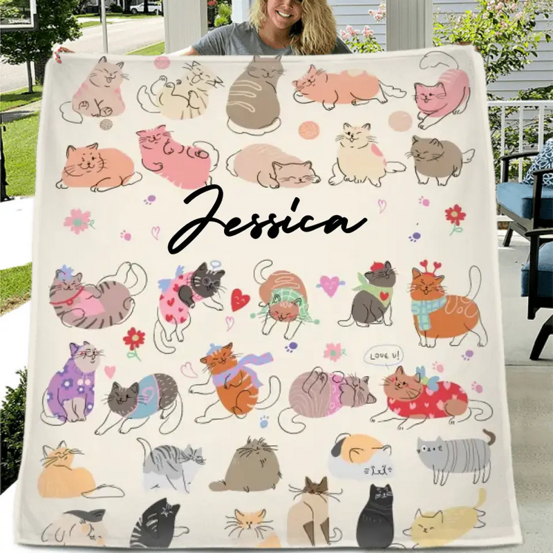 Custom Cat Fleece Throw Blanket/Quilt/Pillow Cover - Gift Idea For Cat Lovers/Owners