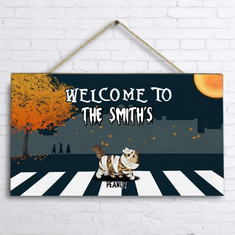 Personalized Halloween Cat Rectangle Wall Art - Up to 5 Cats - Halloween Gift For Cat Lover - Welcome To The Smith's - IX99LO