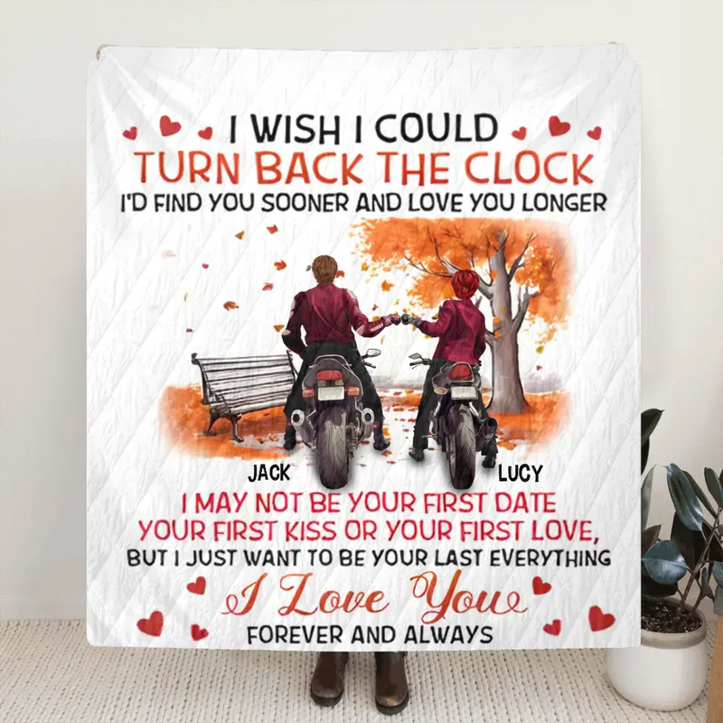 Personalized Couple Fleece Throw Blanket/Quilt - Valentine's Day Gift Idea For Couple/Him & Her - I Wish I Could Turn Back The Clock