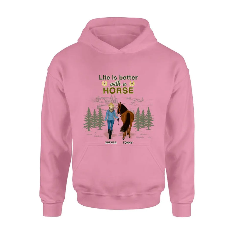 Personalized Horse Girl Shirt/Hoodie - Up to 6 Horses - Gift Idea For Horse Lover - Life Is Better With Horses