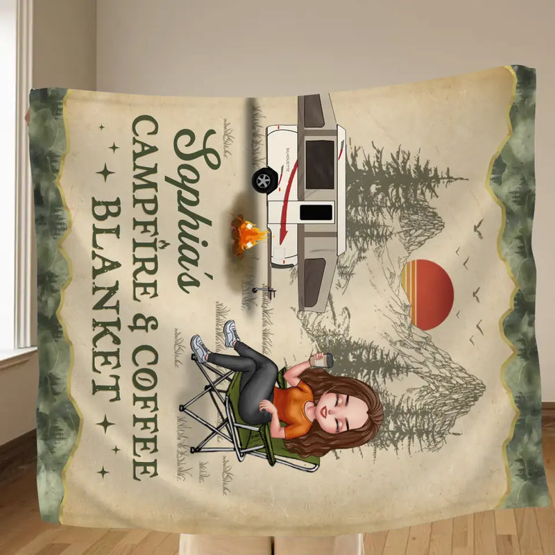 Personalized Camping Quilt/Fleece Throw Blanket - Gift Idea For Camping Lover - My Campfire & Coffee Blanket