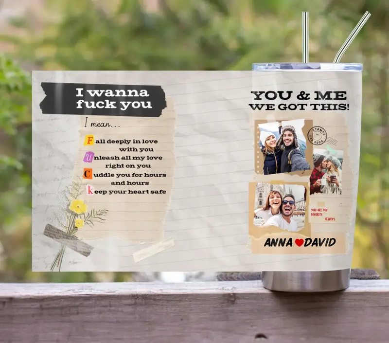 Personalized Photo Couple Tumbler - Gift Idea for Couple/Him/Her - Upload Photos - Fall Deeply In Love With You