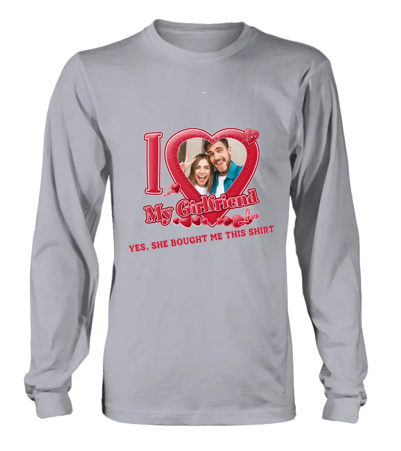 Personalized Couple T-Shirt/Long Sleeve/Sweatshirt/Hoodie - Upload Photo -  Gift Idea For Couple/Her/Valentine's Day - I Love My Girlfriend