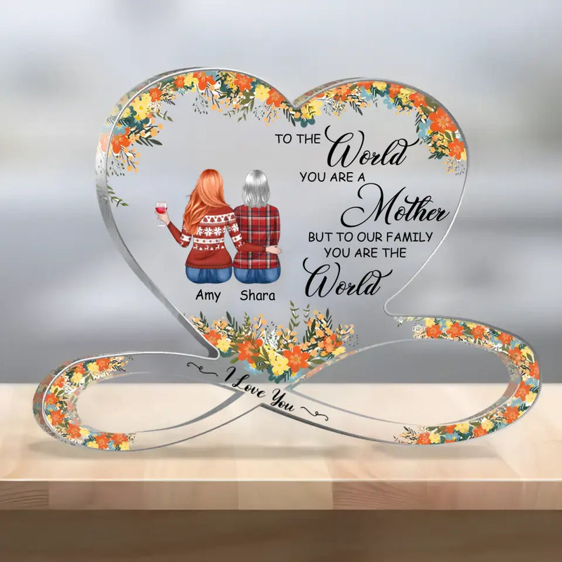 Personalized Mom Acrylic Plaque - Mom with up to 4 Daughters - Mother's Day Gift Idea for Mom from Daughters - To The World You Are A Mother But To Our Family You Are The World