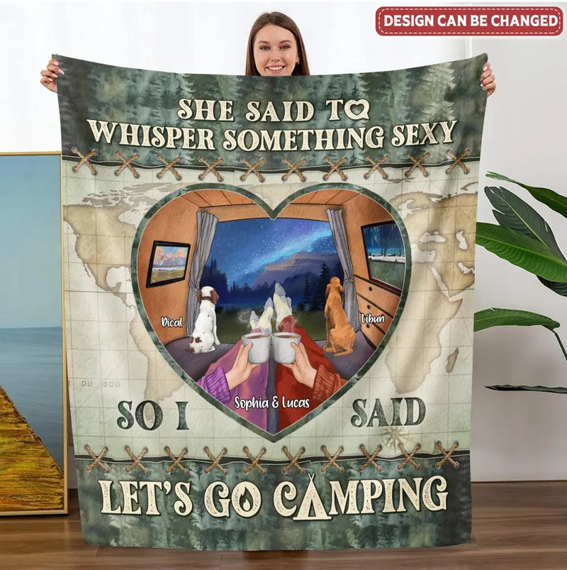 Personalized Couple Pillow Cover/Quilt/Fleece Throw Blanket - Couple With Up to 2 Pets - Gift Idea For Couple/Camping Lover - Let's Go Camping