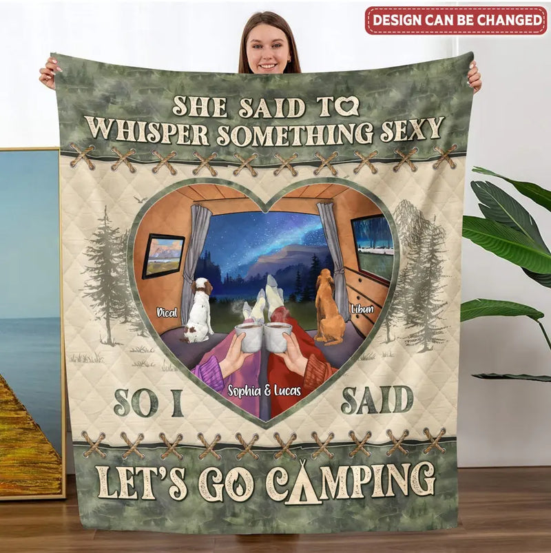 Personalized Couple Pillow Cover/Quilt/Fleece Throw Blanket - Couple With Up to 2 Pets - Gift Idea For Couple/Camping Lover - Let's Go Camping