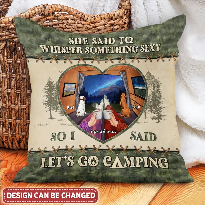 Personalized Couple Pillow Cover/Quilt/Fleece Throw Blanket - Couple With Up to 2 Pets - Gift Idea For Couple/Camping Lover - Let's Go Camping