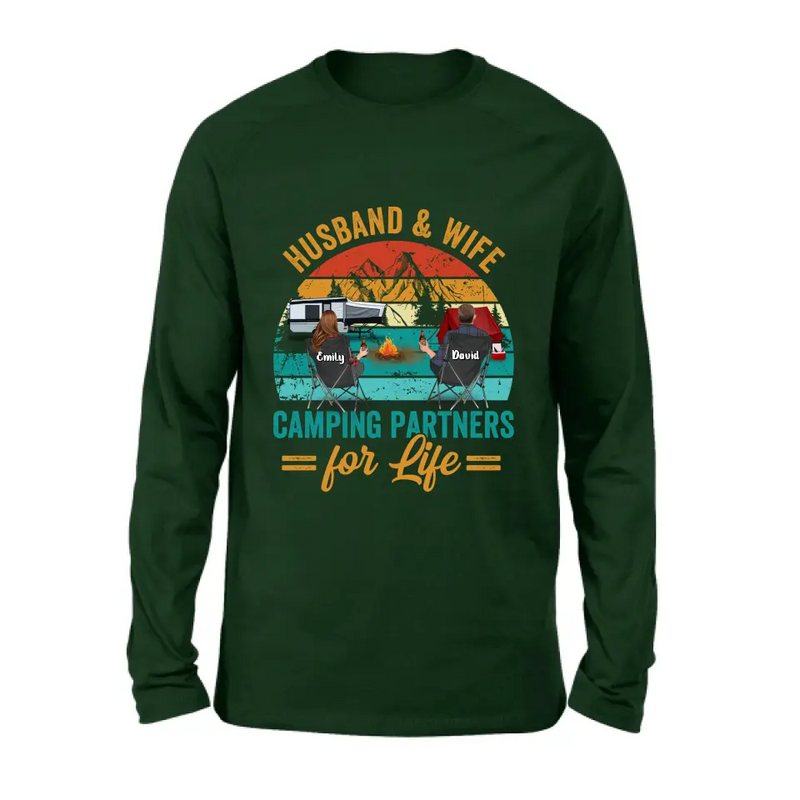 Personalized Camping Shirt/Hoodie - Couple With Up to 2 Children & 3 Pets - Camping Lovers Gift Idea - Husband & Wife Camping Partners For Life
