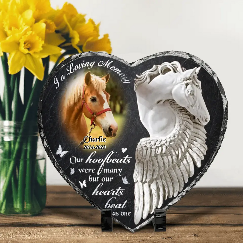 Personalized In Loving Memory Horse Photo Heart Lithograph - Upload Photo - Memorial Gift Idea For Horse Lover - Our Hoofbeats Were Many, But Our Hearts Beat As One