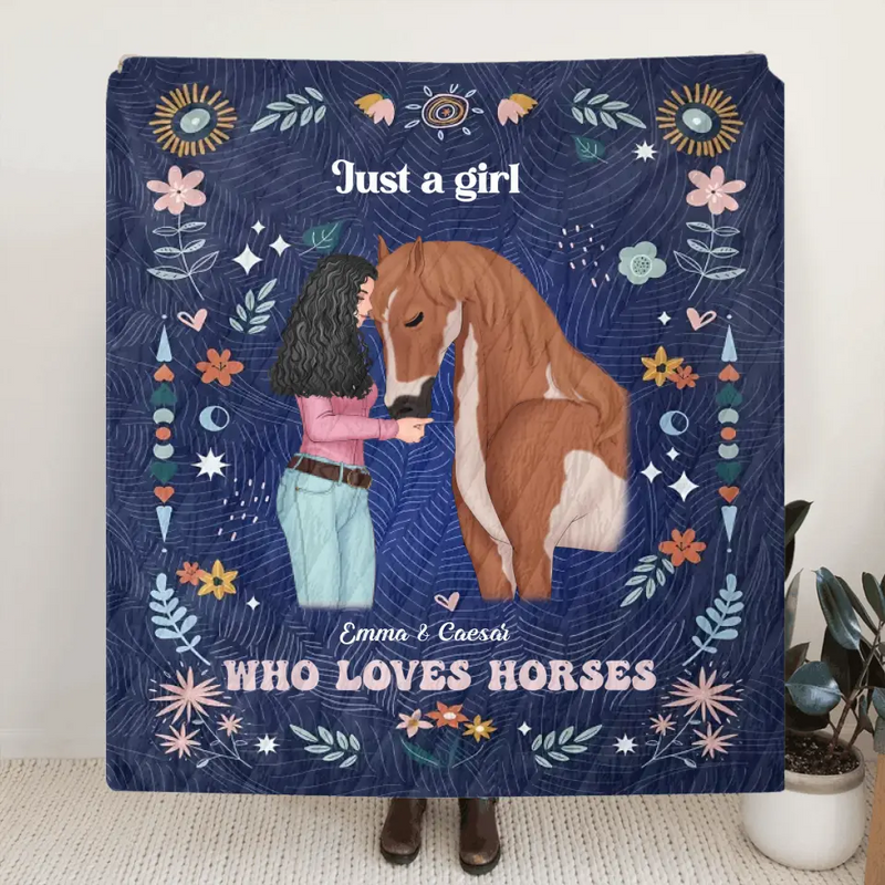 Personalized Horse Girl Quilt/Fleece Throw Blanket - Gift Idea For Horse Lover - Just A Girl Who Loves Horses