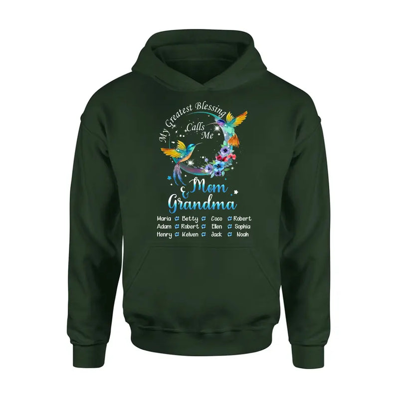 Personalized Mom Shirt/Hoodie - Up to 12 Children - Gift Idea For Mother's Day - My Greatest Blessing Calls Me Mom & Grandma