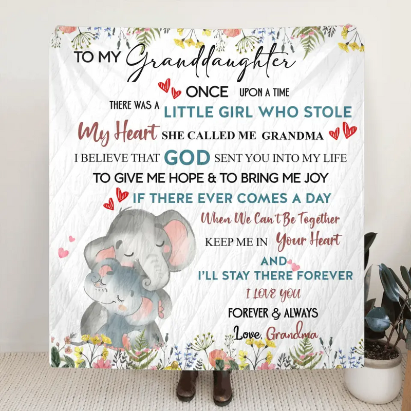 Personalized Elephant Baby Quilt/Fleece Throw Blanket - Gift Idea For Kids - To My Granddaughter I Love You Forever & Always