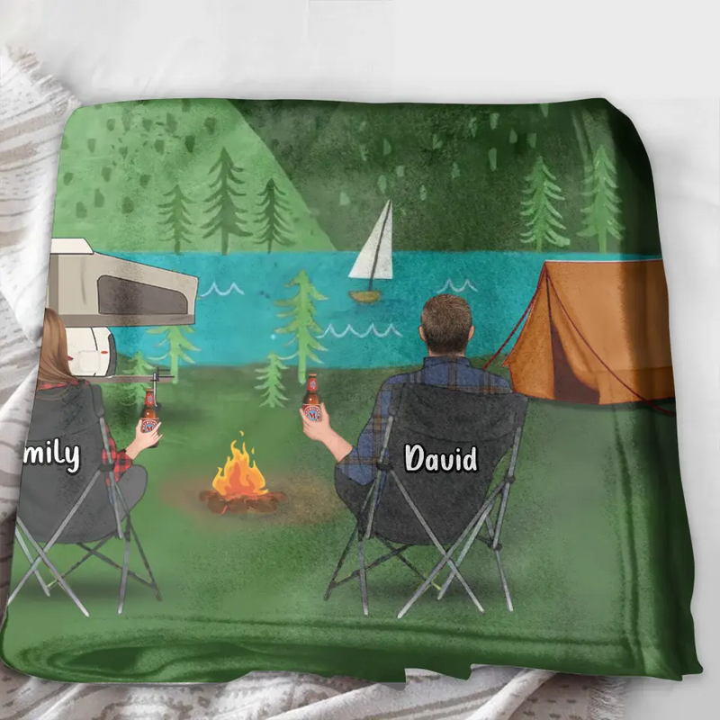 Personalized Camping Quilt/Fleece Throw Blanket - Gift Idea For Family Camping Lover - Couple/Single Parent With Up to 5 Kids & 4 Pets - Life Is Better Around The Campfire