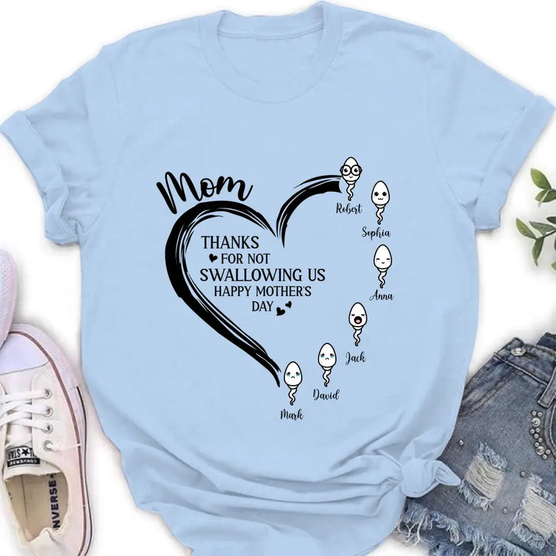 Personalized Mom Shirt/Hoodie - Up to 6 Kids - Mother's Day Gift Idea - Thanks For Not Swallowing Us