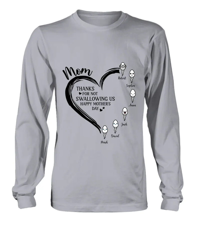 Personalized Mom Shirt/Hoodie - Up to 6 Kids - Mother's Day Gift Idea - Thanks For Not Swallowing Us
