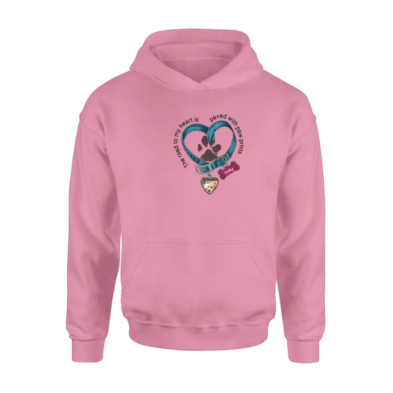 Personalized Dog Remembrance T-shirt/Hoodie - Gift Idea For Dog Lover/Mother's Day/Father's Day - The Road To My Heart Is Paved With Paw Prints