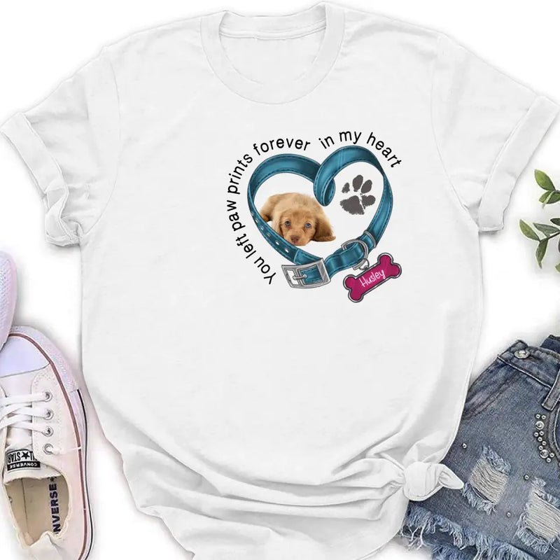 Personalized Memorial Dog T-shirt/Hoodie - Upload Photo - Gift Idea For Dog Lover/Mother's Day/Father's Day - You Left Paw Prints Forever In My Heart