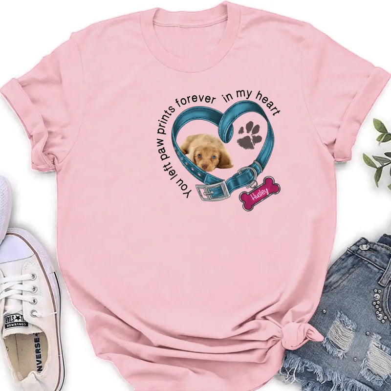 Personalized Memorial Dog T-shirt/Hoodie - Upload Photo - Gift Idea For Dog Lover/Mother's Day/Father's Day - You Left Paw Prints Forever In My Heart