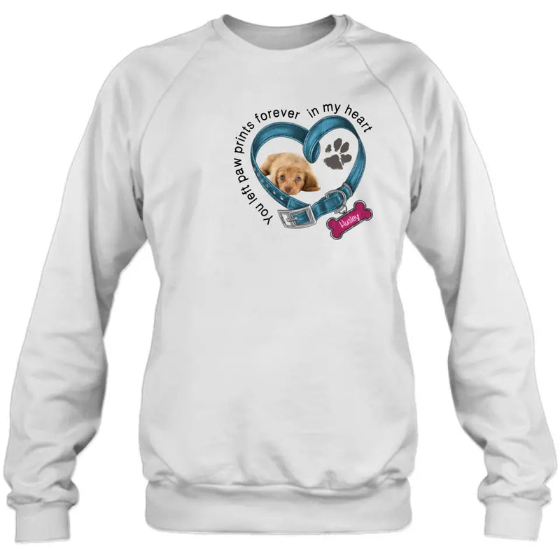 Personalized Memorial Dog T-shirt/Hoodie - Upload Photo - Gift Idea For Dog Lover/Mother's Day/Father's Day - You Left Paw Prints Forever In My Heart