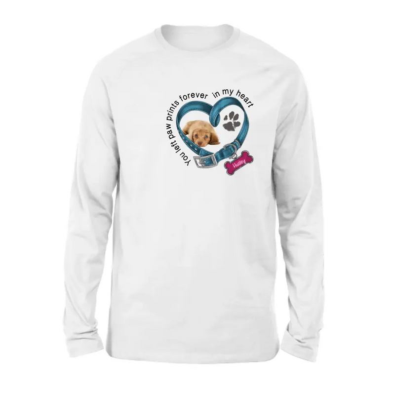 Personalized Memorial Dog T-shirt/Hoodie - Upload Photo - Gift Idea For Dog Lover/Mother's Day/Father's Day - You Left Paw Prints Forever In My Heart