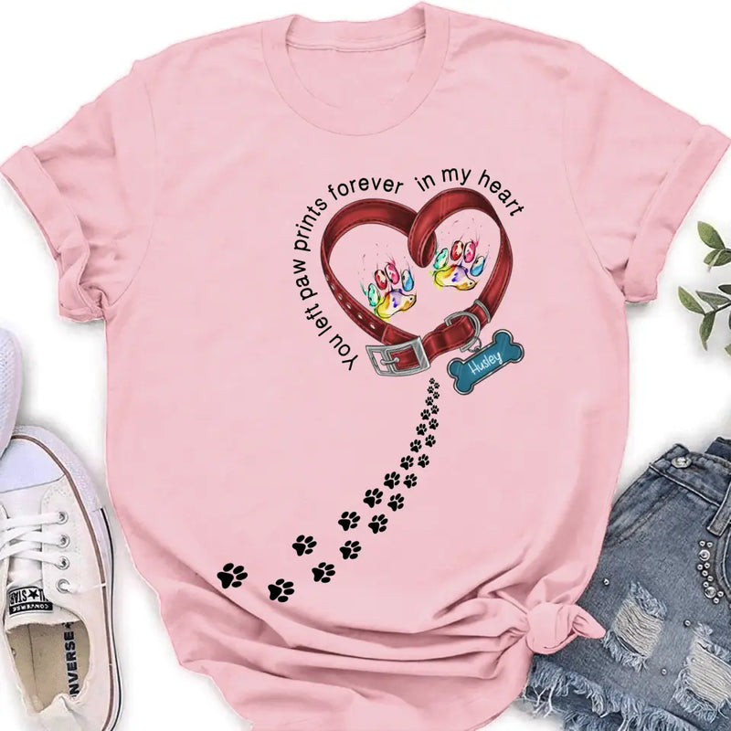 Personalized Dog Collar Rainbow Shirt/Hoodie - Gift Idea For Dog Lover/Mother's Day/Father's Day - You Left Paw Prints Forever In My Heart