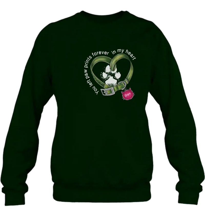 Personalized Cat Collar Pawprints T-shirt/Hoodie - Memorial Gift Idea For Cat Lover/Mother's Day/Father's Day - You Left Paw Prints Forever In My Heart