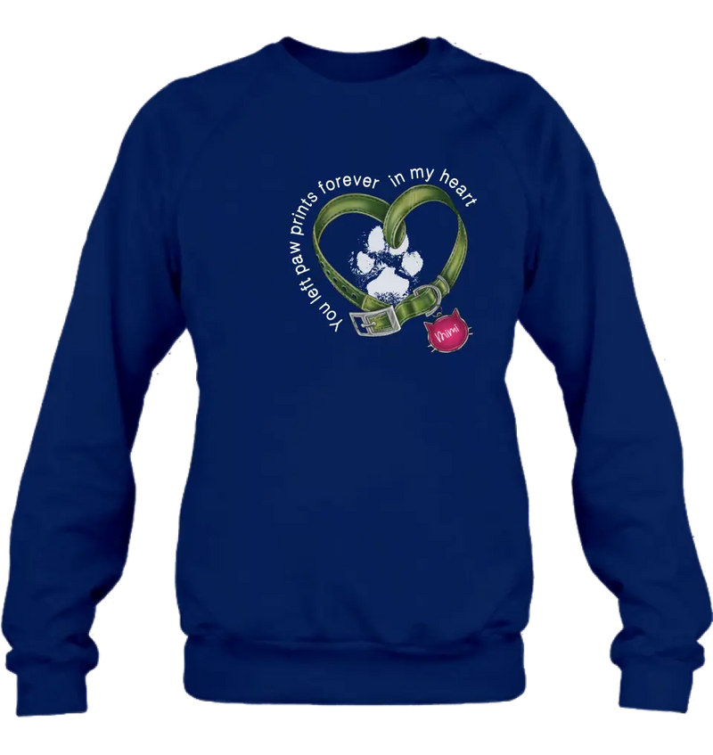 Personalized Cat Collar Pawprints T-shirt/Hoodie - Memorial Gift Idea For Cat Lover/Mother's Day/Father's Day - You Left Paw Prints Forever In My Heart