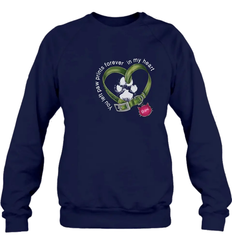 Personalized Cat Collar Pawprints T-shirt/Hoodie - Memorial Gift Idea For Cat Lover/Mother's Day/Father's Day - You Left Paw Prints Forever In My Heart