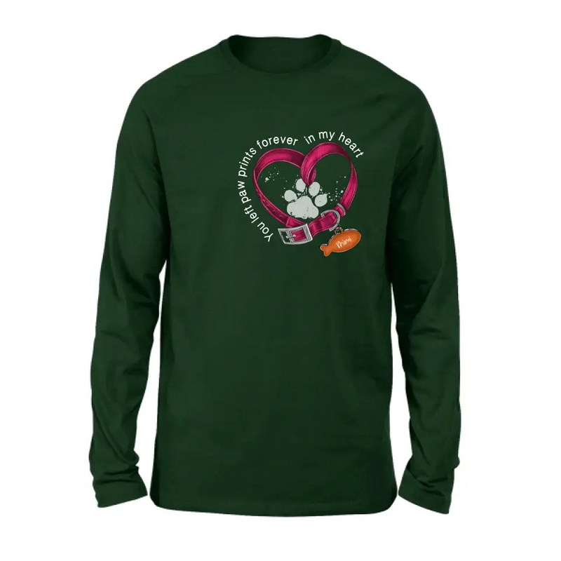 Personalized Memorial Paw Prints Cat Collar Shirt/Hoodie - Gift Idea For Cat Lover/Mother's Day/Father's Day - You Left Paw Prints Forever In My Heart
