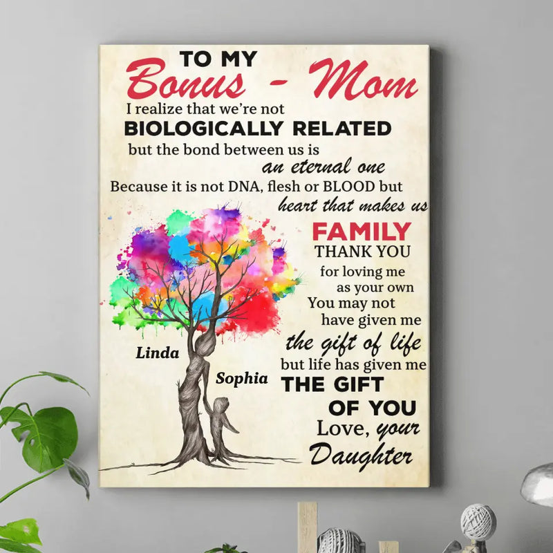 Personalized To My Bonus Mom Vertical Canvas - Up to 5 Kids - Mother's Day Gift Idea To Mom - Life Has Given Me The Gift Of You