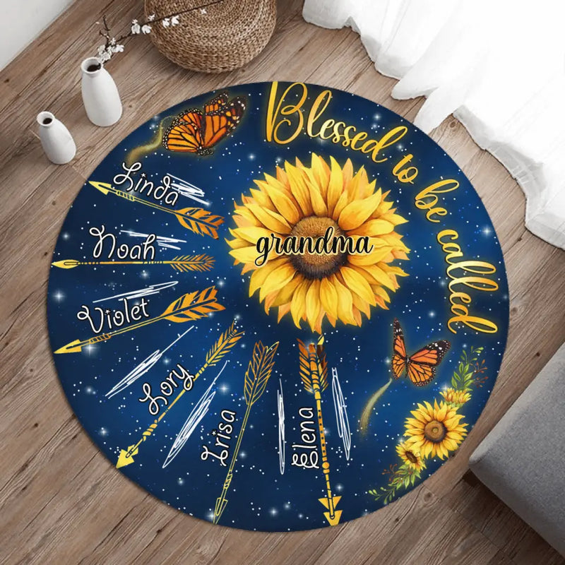 Personalized Grandma Mom Sunflower Round Rug - Gift for Grandma/Mom/Mother's Day - Up to 6 Kids - Blessed To Be Called Grandma