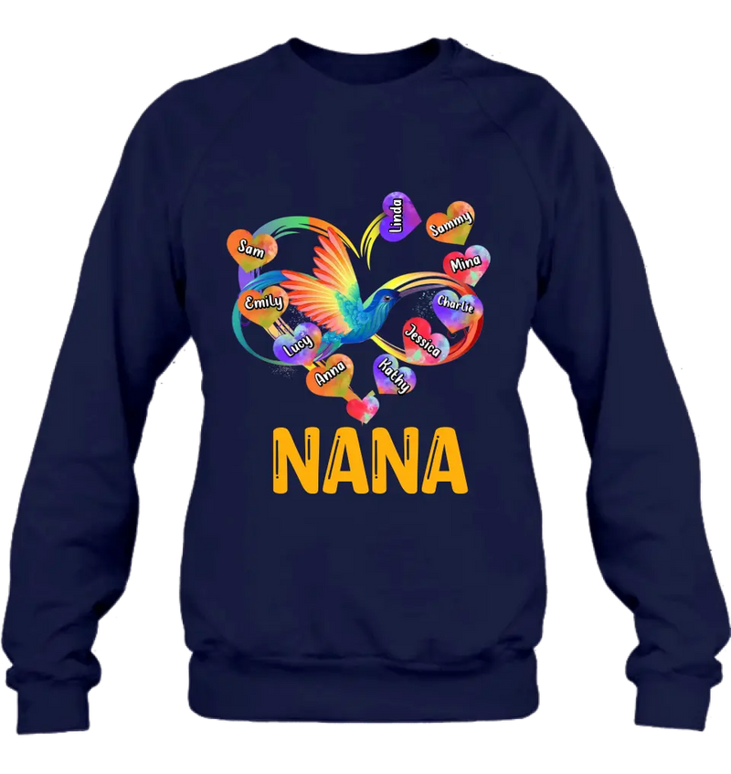 Personalized Grandma Infinity Hummingbird Rainbow Shirt/Hoodie - Mother's Day Gift Idea For Grandma - Up to 10 Grandkids