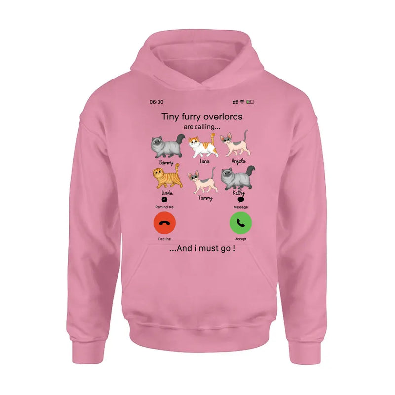Personalized Cats Mom/Dad T-shirt/Hoodie - Gift Idea For Cat Lover/Mother's Day/Father's Day - Tiny Furry Overlords Are Calling