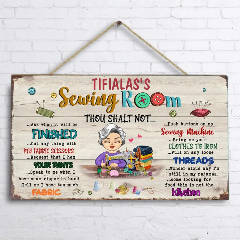 Personalized Sewing Grandma Door Sign - Mother's Day Gift Idea Grandma/Sewing Lovers - Sewing Room Thou Shalt Not