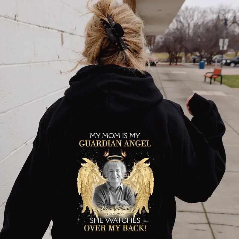 Personalized Memorial Mom/Dad T-shirt/Hoodie - Upload Photo - Memorial Gift Idea For Family Member - My Mom Is My Guardian Angel