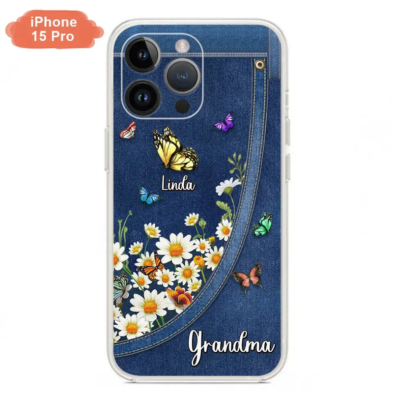 Personalized Daisy And Butterfly Grandma Phone Case - Gift Idea For Grandma - Up to 10 Kids - Case For iPhone/Samsung