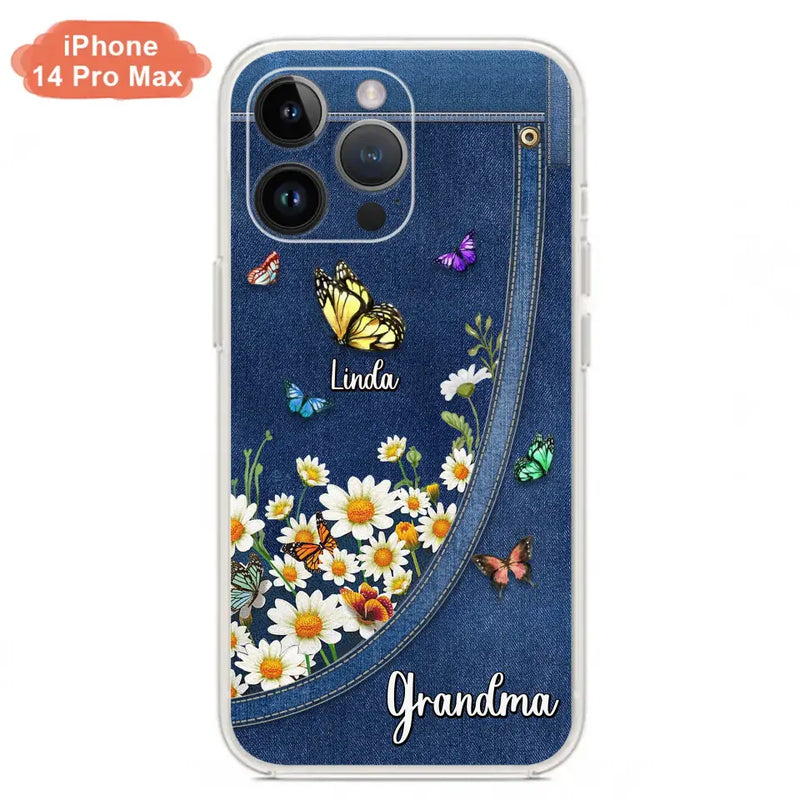 Personalized Daisy And Butterfly Grandma Phone Case - Gift Idea For Grandma - Up to 10 Kids - Case For iPhone/Samsung
