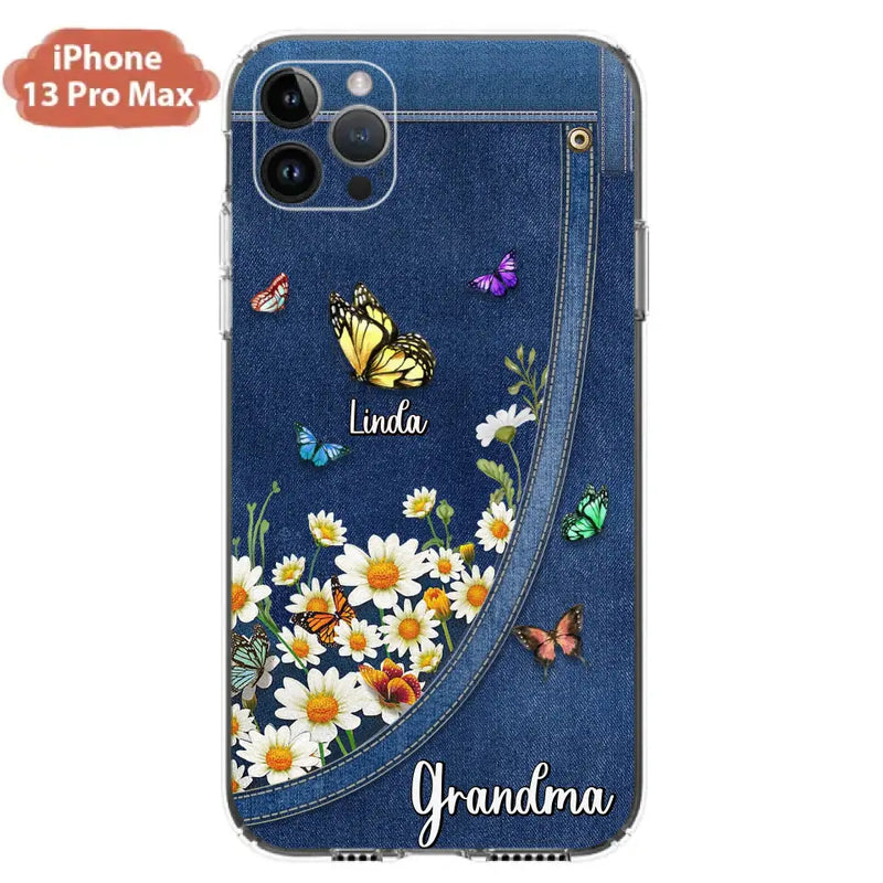 Personalized Daisy And Butterfly Grandma Phone Case - Gift Idea For Grandma - Up to 10 Kids - Case For iPhone/Samsung