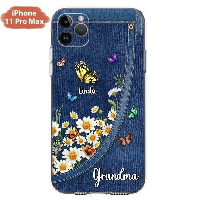 Personalized Daisy And Butterfly Grandma Phone Case - Gift Idea For Grandma - Up to 10 Kids - Case For iPhone/Samsung