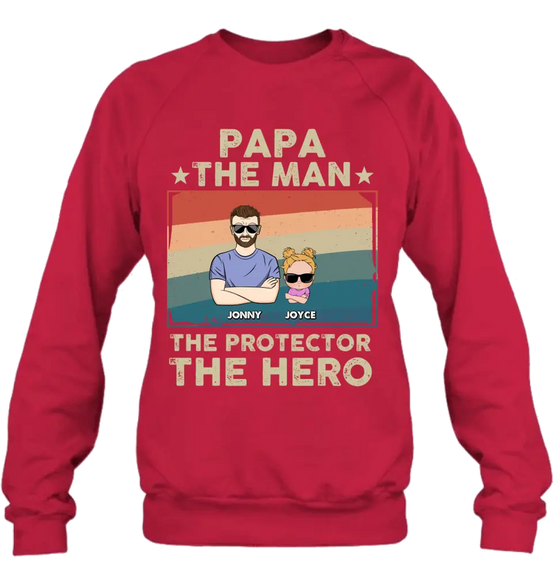 Personalized Grandpa Shirt/Hoodie - Grandpa with up to 9 Grandchildren - Father's Day Gift Idea for Grandpa - Papa The Man The Protector The Hero