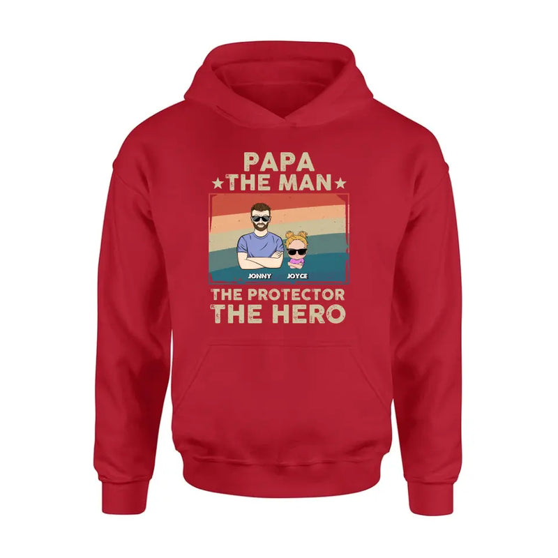 Personalized Grandpa Shirt/Hoodie - Grandpa with up to 9 Grandchildren - Father's Day Gift Idea for Grandpa - Papa The Man The Protector The Hero