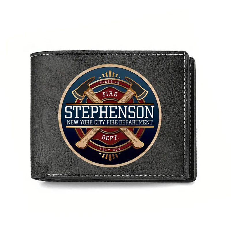 Personalized Firefighter Leather Wallet - Father's Day Gift Idea for Firefighter