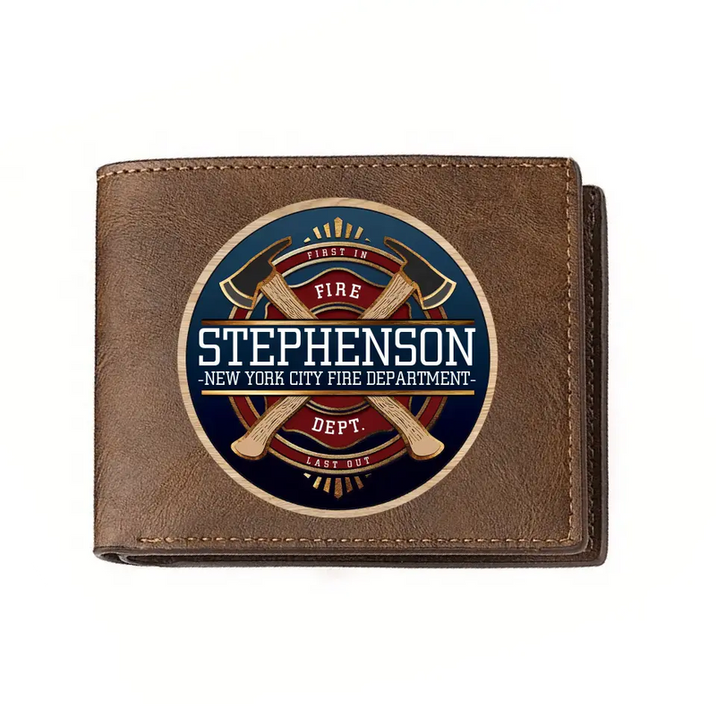 Personalized Firefighter Leather Wallet - Father's Day Gift Idea for Firefighter