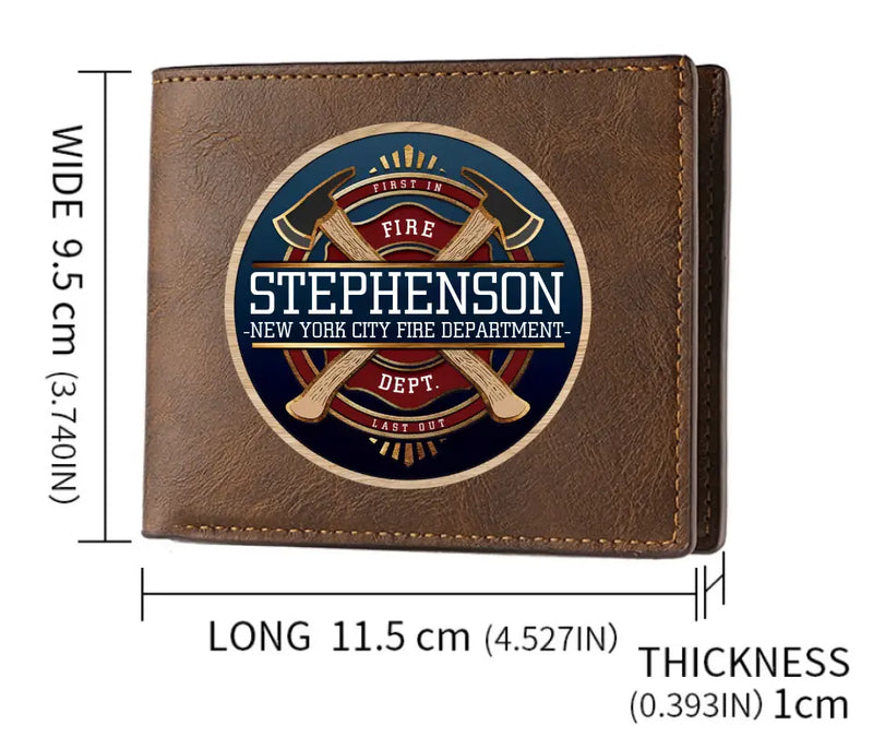 Personalized Firefighter Leather Wallet - Father's Day Gift Idea for Firefighter