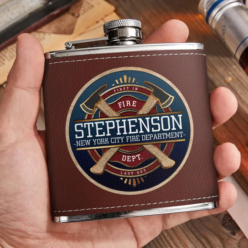 Personalized Firefighter Leather Flask - Father's Day Gift Idea for Firefighter