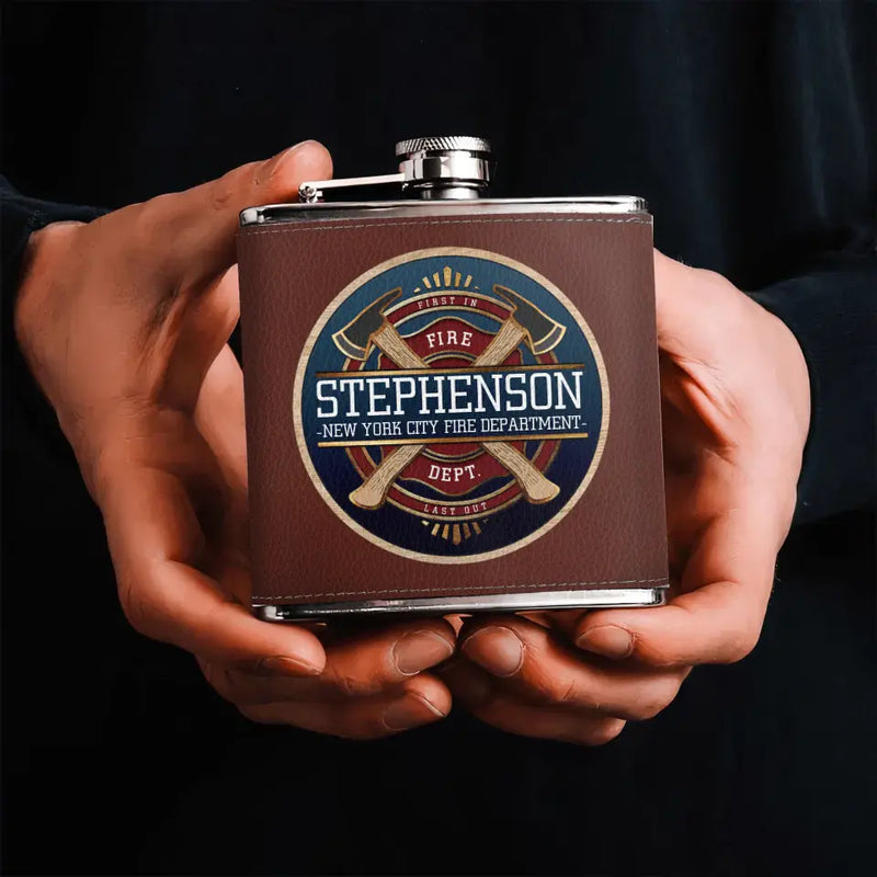 Personalized Firefighter Leather Flask - Father's Day Gift Idea for Firefighter
