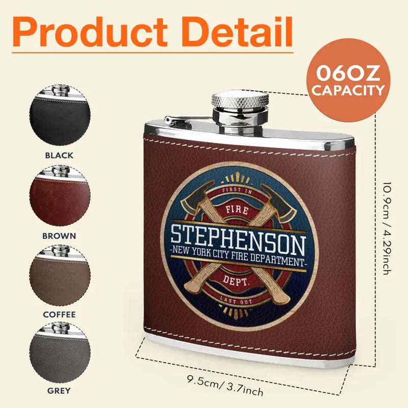 Personalized Firefighter Leather Flask - Father's Day Gift Idea for Firefighter