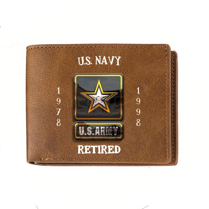 Personalized Retired Veteran Leather Wallet - Father's Day Gift Idea for Veteran
