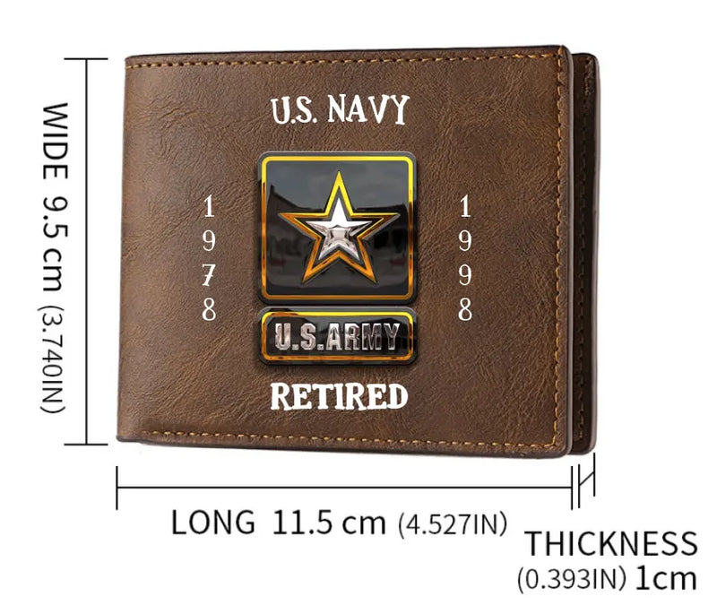 Personalized Retired Veteran Leather Wallet - Father's Day Gift Idea for Veteran