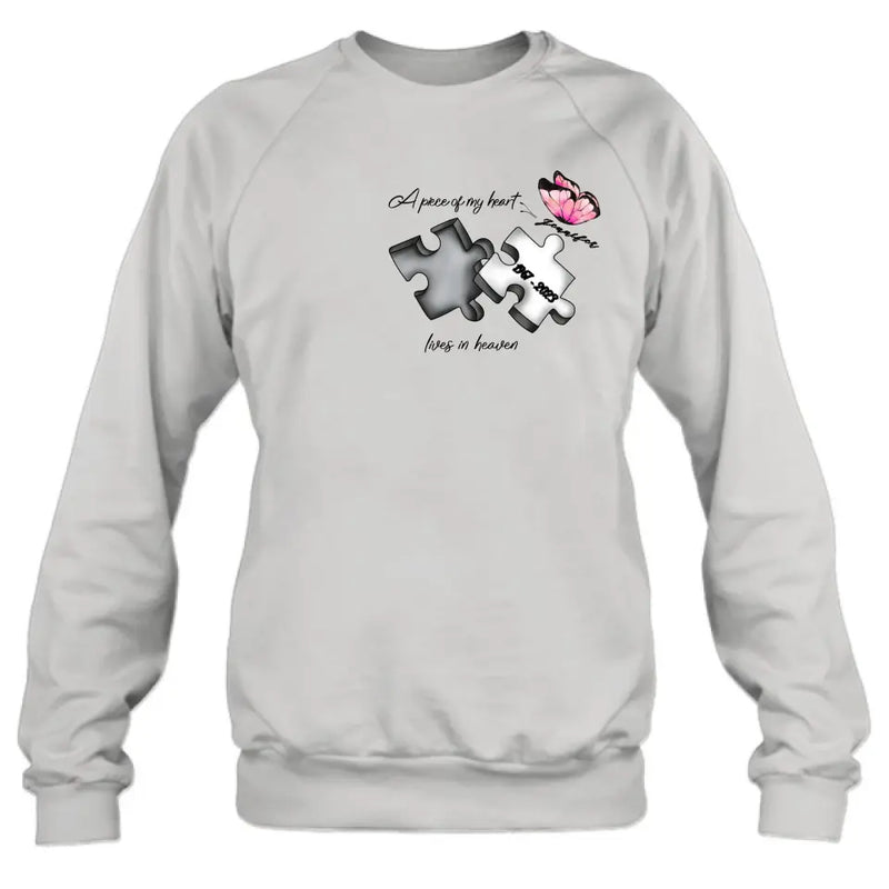 Personalized Memorial Butterfly Shirt/Hoodie - Memorial Gift Idea For Family Member - A Piece Of My Heart Lives In Heaven